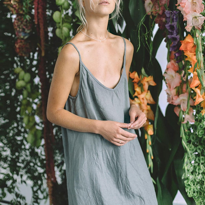nvxiot Casual Loose Cotton Linen Women'S Dresses Summer Sexy Spaghetti Strap Sleeveless Harajuku Long Midi Party Club Dress