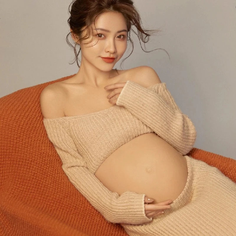 nvxiot - Studio New ArrivalsPregnant Women Photography Costume Props Knit Top Casual Sexy Home Style Maternity Dresses for Photo Shoot