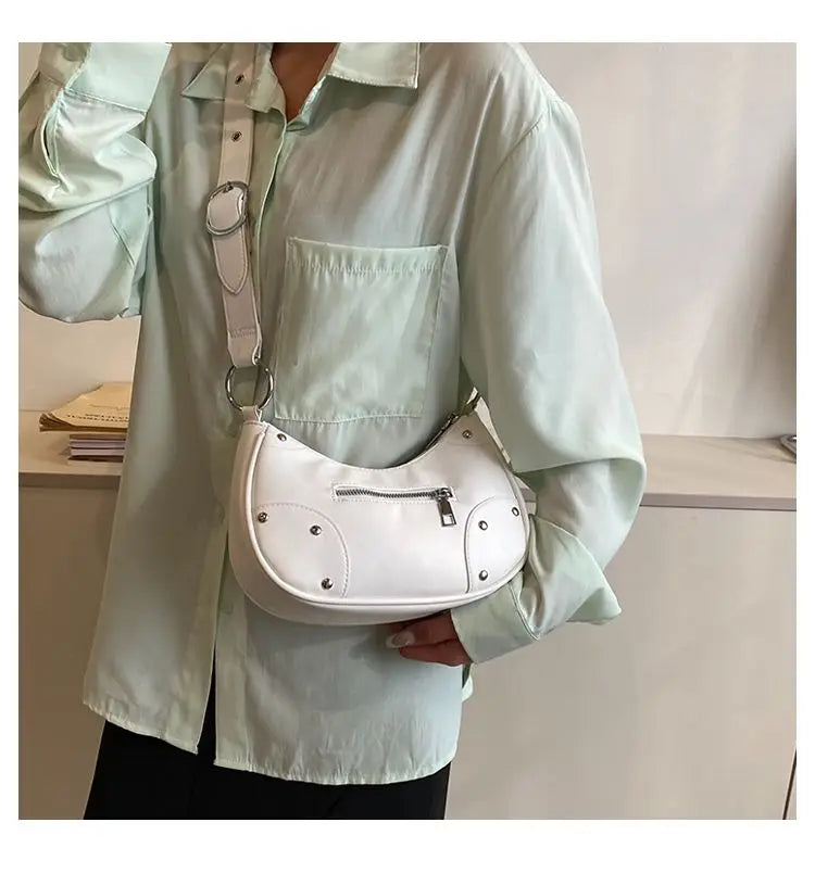 nvxiot - Y2k Grunge Rivet Hobos Bags Women 2023 Hot Girls Soft Chic Casual Crossbody Bags Female Vintage Harajuku Pink Handbags