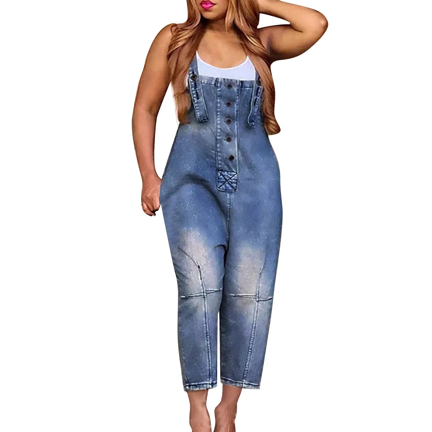 nvxiot - Women's Summer New Loose Multi Pocket Denim Overalls Oversized Jumpsuits Fashion Baggy Casual One-piece Strap Playsuits 2024