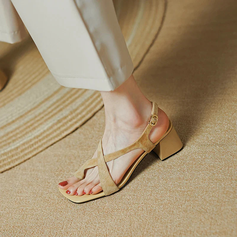 MQTIME - new Women sandals natural leather 22-25cm kid suede+sheepskin+pigskin full leather cross-tied women Open-toe sandals