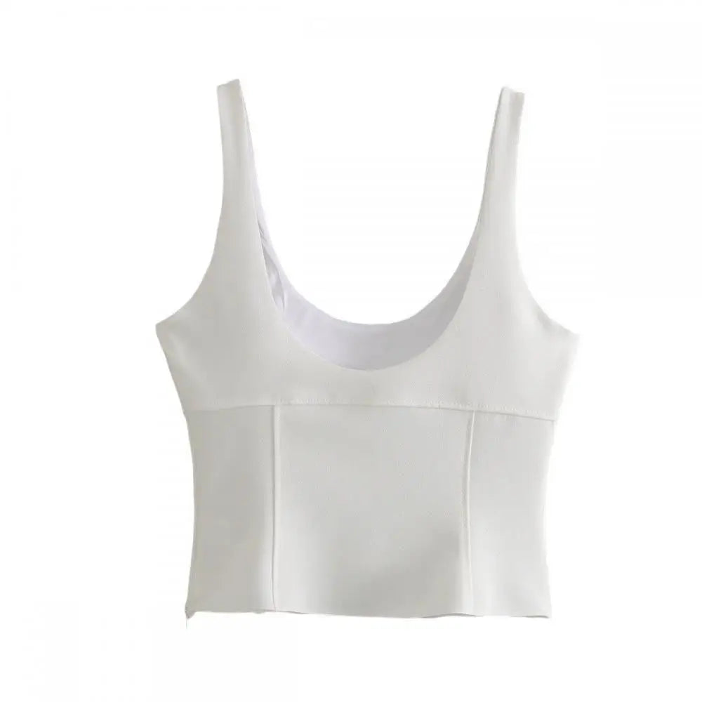 MQTIME - Elegant Plain Bow Camisole Tank for Woman White Slim Fit Camisole Tank with Zipper Summer New Fashion Short Vest Woman Clothing