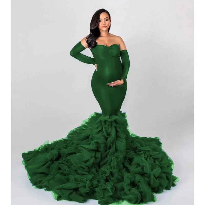 nvxiot - Mermaid Maternity Robes for Photo Shoot Off Shoulder Sweetheart Foto Gowns Sexy Spandex Baby Shower Dresses