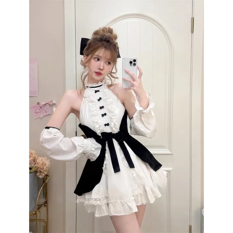 MQTIME - 2024 New Lolita Kawaii Princess Lace Dress Woman Chic Japanese Style Sweet Y2k Mini Dress Design Elegant Short Party Dress