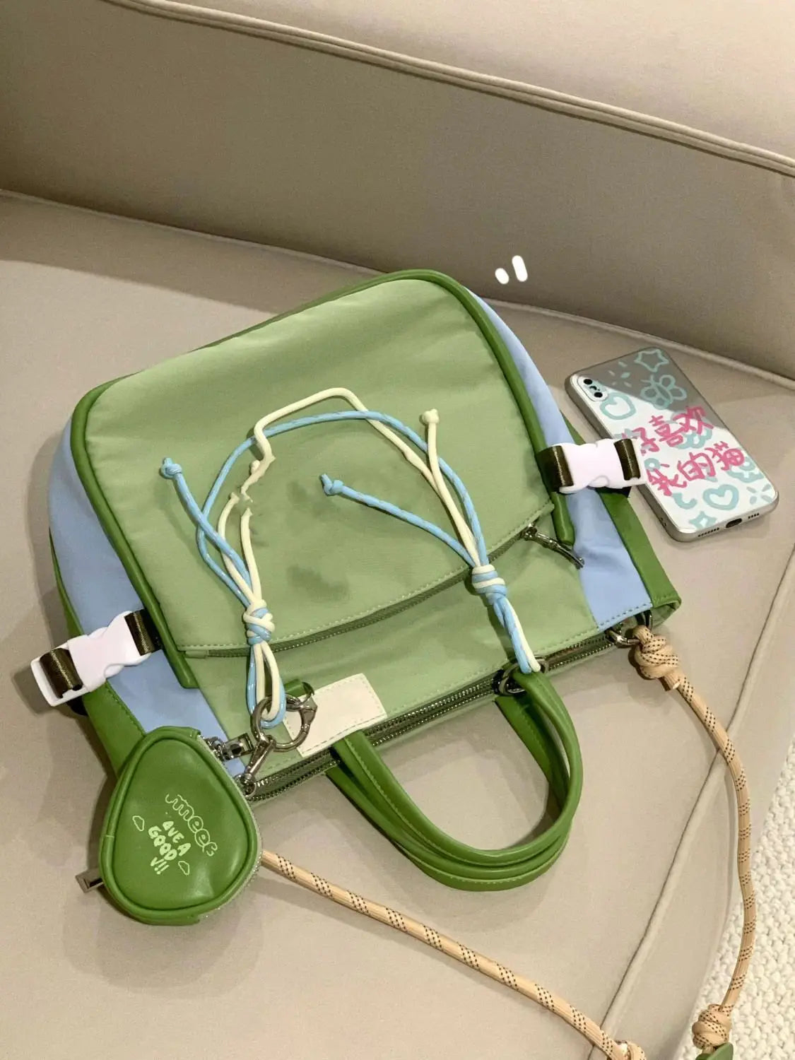 nvxiot - Green Casual Crossbody Bags Women Harajuku Aesthetic Zipper Chic Canvas Hand Bag Purse Female Vintage Messenger Bag Y2k