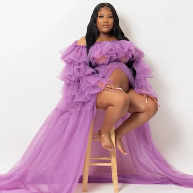 nvxiot - Tulle Maternity Robe / Tulle Maternity Dress / Pregancy Photography /Maternity Dress for Photoshoot / Maternity Photoshoot