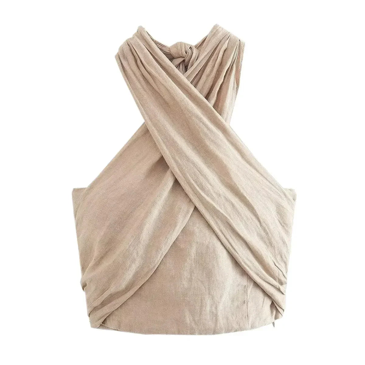 MQTIME - Casual Halter Tank Top Pants Set Women Sexy Sleveless Backless Cropped Top Drawstring Wide Leg Trouser 2024 Summer Women's Suit