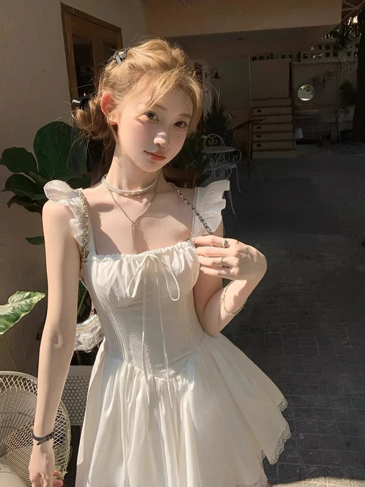 MQTIME - Pure Color Y2k Mini Dress Women Sleeveless Beach Style One Piece Dress Korean Fashion Even Party Dress Vintage Chic Outwear