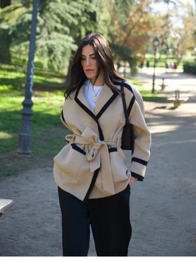nvxiot - Casual Lace Up Women's Coat Cardigan Long Sleeve Winter Outerwears Fashion High Street Elegant Warm Jacket Female Commut Coats