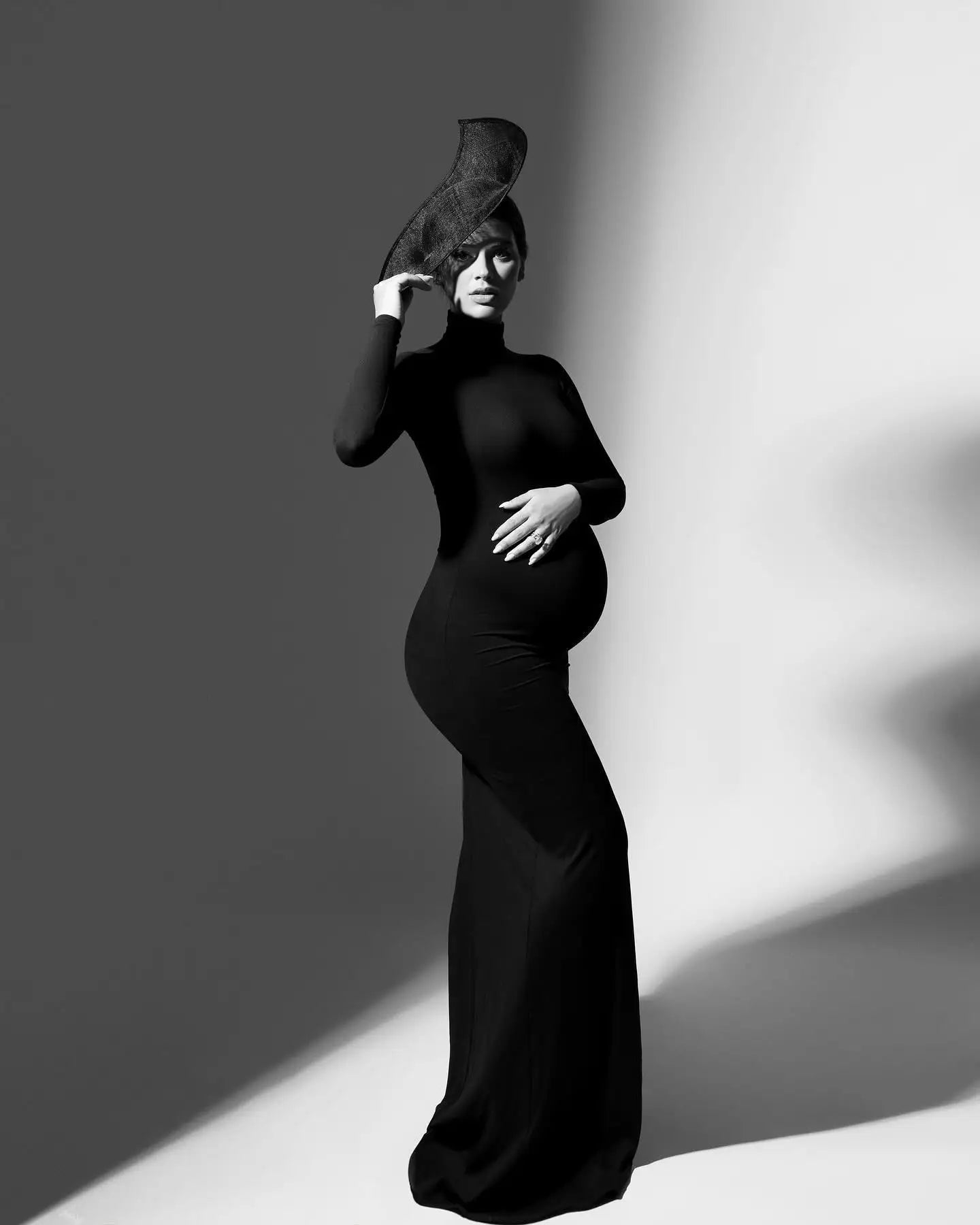 MQTIME - Maternity DressesStylish Maternity Dress for Baby Shower Elegant High Neck Long Sleeve Dress for Pregnancy Photoshoots