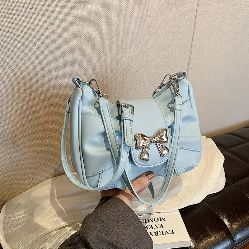 nvxiot - Sweet Cool Bow Y2k Bags Purses Women Hot Girls Leather Chic Handbag Messenger Bag Ladies Harajuku Square Bag Bolso Mujer