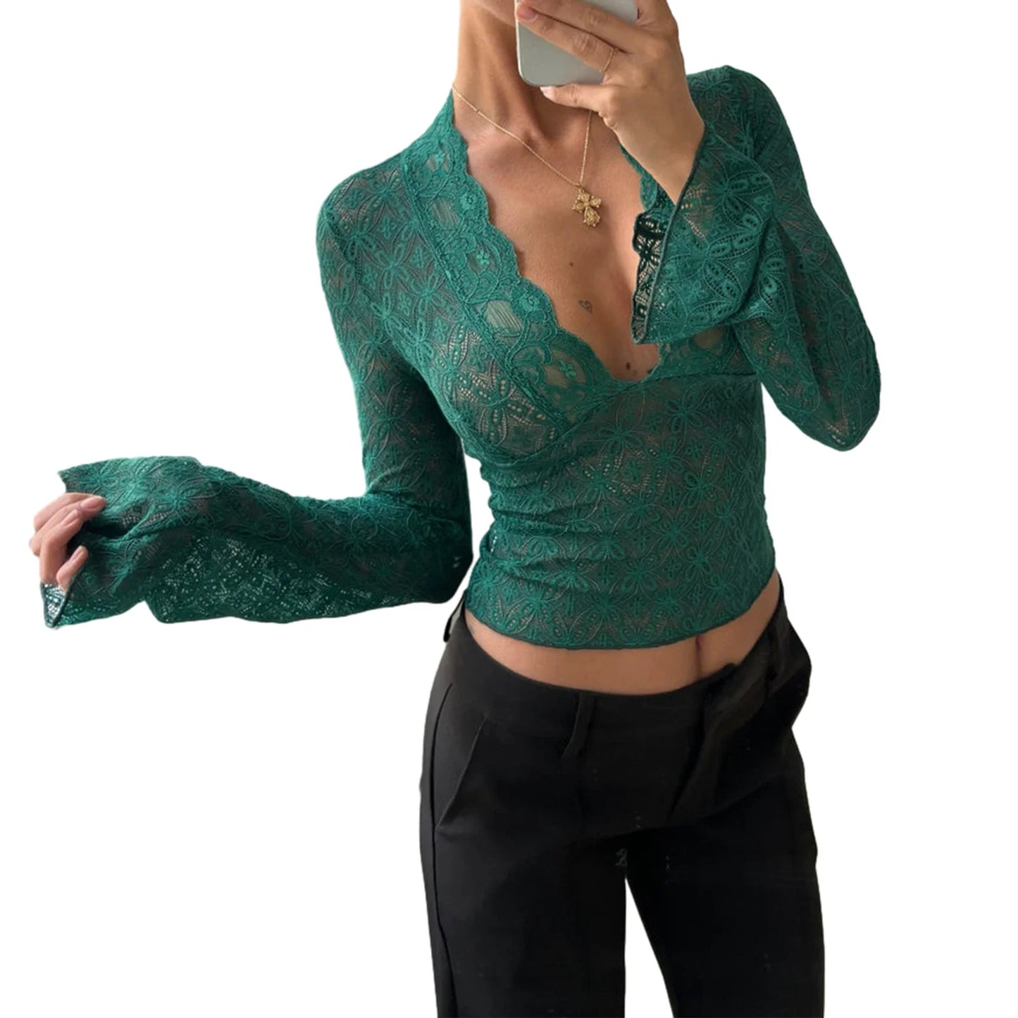 MQTIME - Elegant Sexy Blouse Tees Coquette Floral Lace Sheer T-shirt Front Ruffles Tie Up Crop Tops Women Vacation Cover-ups Y2k Fairy