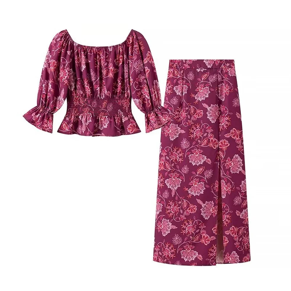 MQTIME - 2024 Summer New Product Women's Sexy One Piece Collar Top High Waist Straight Tube Split Skirt Casual Set