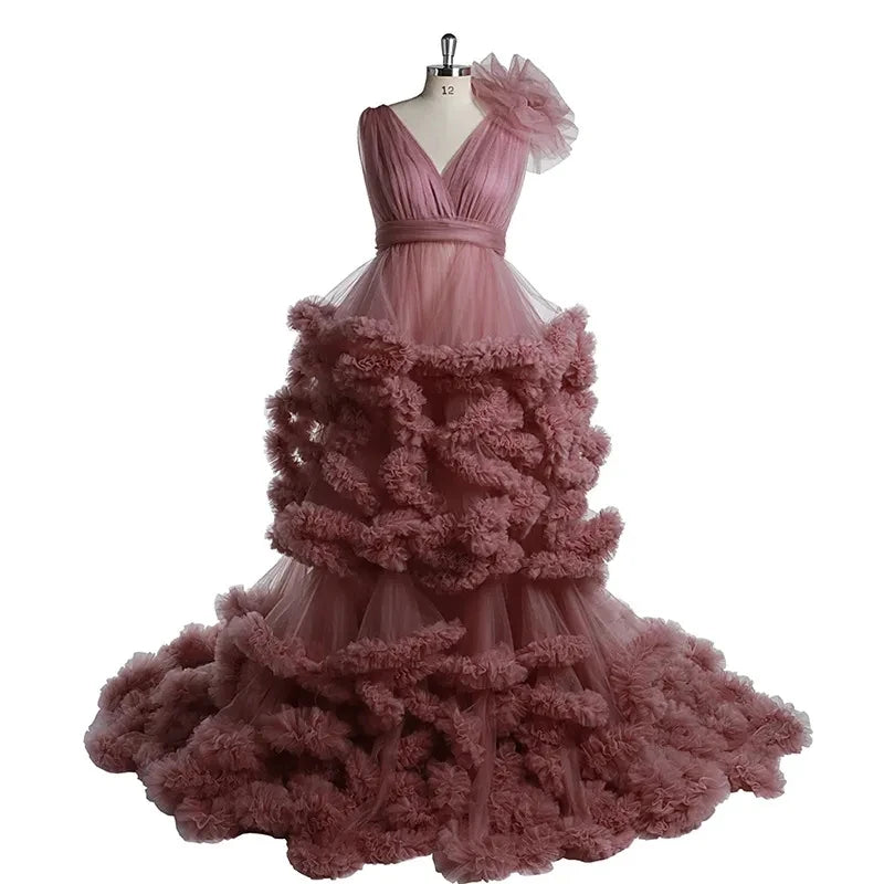 nvxiot - Real Image Floral Ruffled Bridal Maternity Dress Sexy Slit Elastic Maternity Dresses Photoshoot Baby Shower Baby Shower