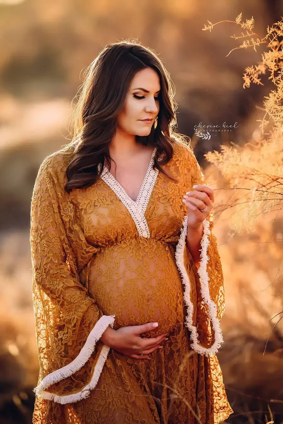nvxiot - Boho Maternity Lace Yellow Evening Dresses Photography Props Sexy V-neck Long Gown Pregnancy For Photoshoot Fashion Baby Shower