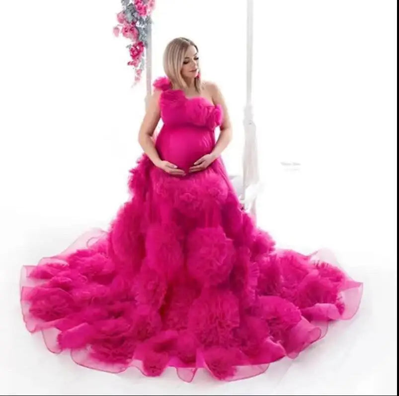 nvxiot - Real Image Floral Ruffled Bridal Maternity Dress Sexy Slit Elastic Maternity Dresses Photoshoot Baby Shower Baby Shower