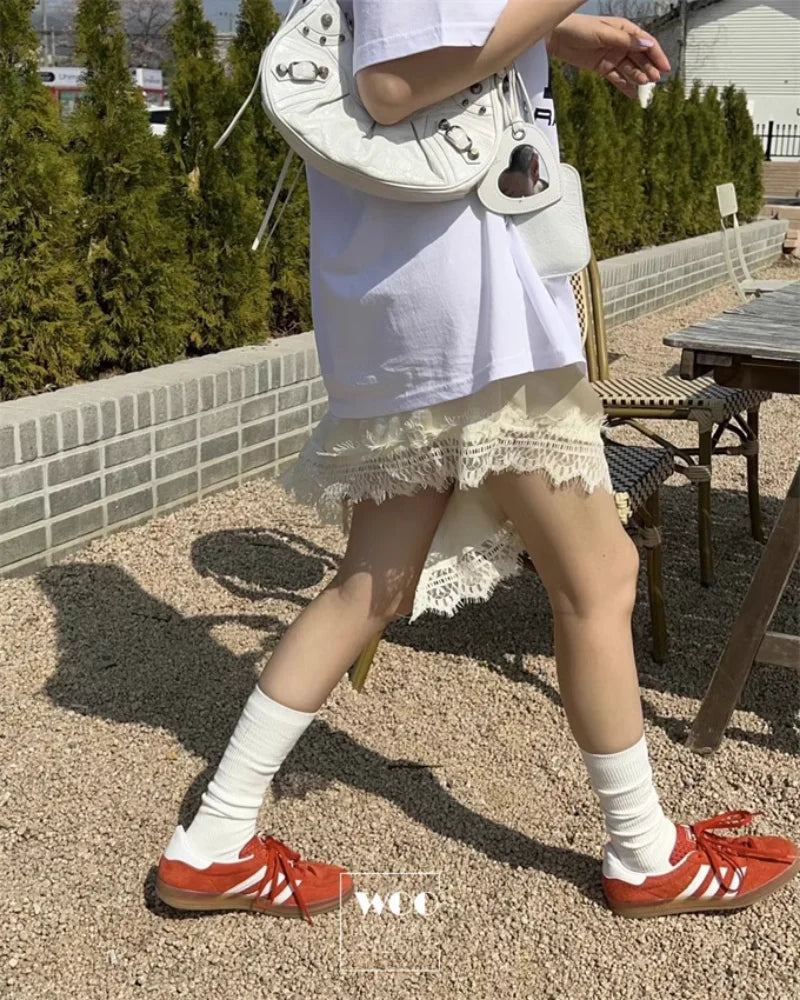 MQTIME - Harajuku Style Skirt Personality Irregularity Half Skirt Lace Splicing Skirt Vintage Y2k Skirts Korean Fashion Faldas
