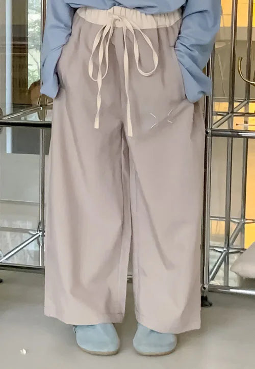 MQTIME - Korean 2024 Toddler Boy Pant Solid Elastic Waist Spliced Baby Girl Straight Pant Loose Casual Drawstring Kid Girl Wide Leg Pants