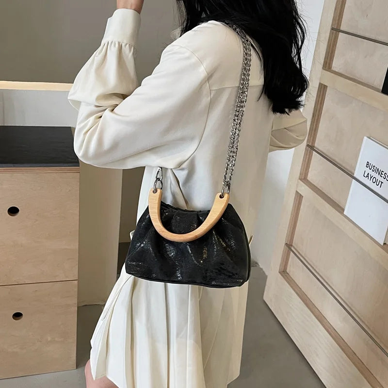 nvxiot - Classic Solid Cloud Bags 2024 New Fashion Pu Small Handbags Pearl Chain Underarm Shoulder Bag For Women Daily Trendy Handbag