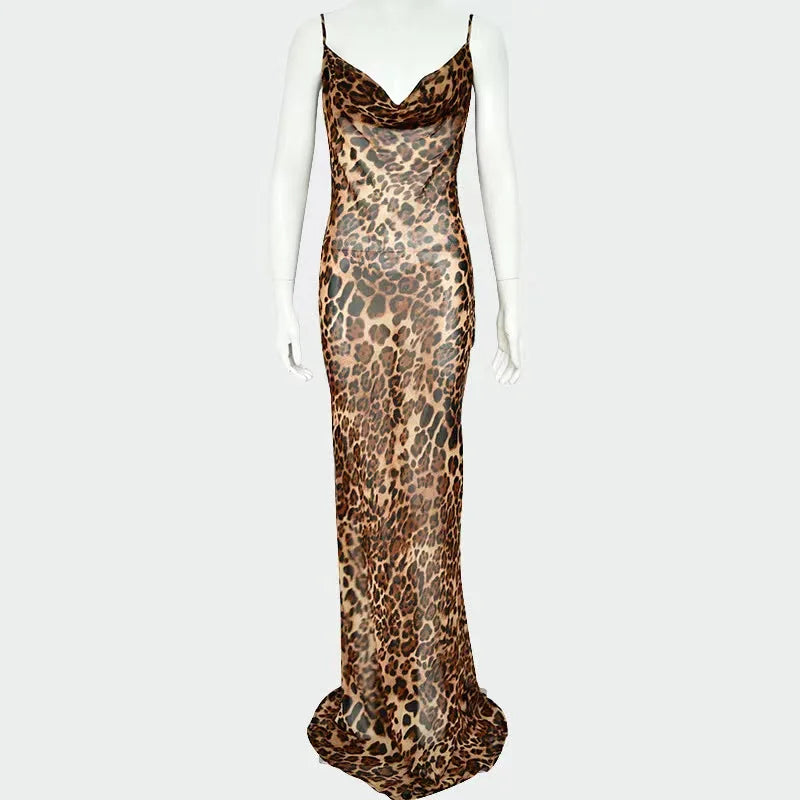 nvxiot - Sexy Chiffon Leopard Maternity Photography Dress Print V-neck Lace Up Backless Photo Shoot Photography Dress For Women