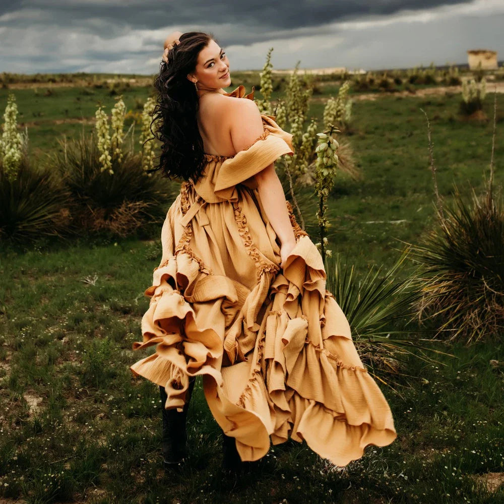 nvxiot - Fall Outfits 2024 Maternity Photography Gown Linen Cotton Bohemian Photo Shooting 2 Pieces Set Dress Pregnant Women Dresses For Baby Showers
