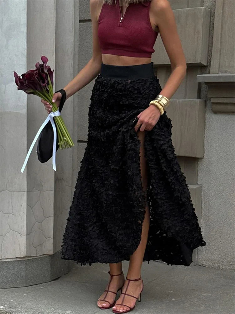 nvxiot - Luxury Fashion Women's Maxi Skirt Elegant Party Looks Evening Partywear Gown High Waist Side Split Female Long Skirt 2024