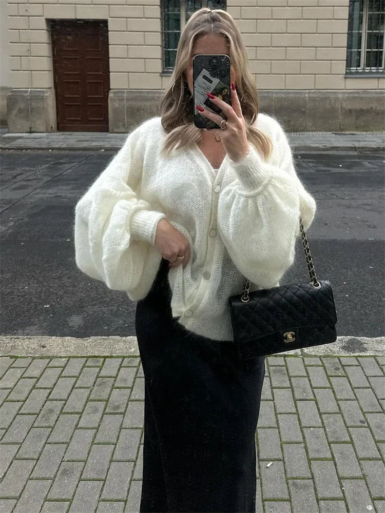 MQTIME - V-Neck Scarf Sweater Cardigan Female Contrast Casual Patchwork Autumn Hollow Out Outwear Women's Knitwear Coat Cardigan