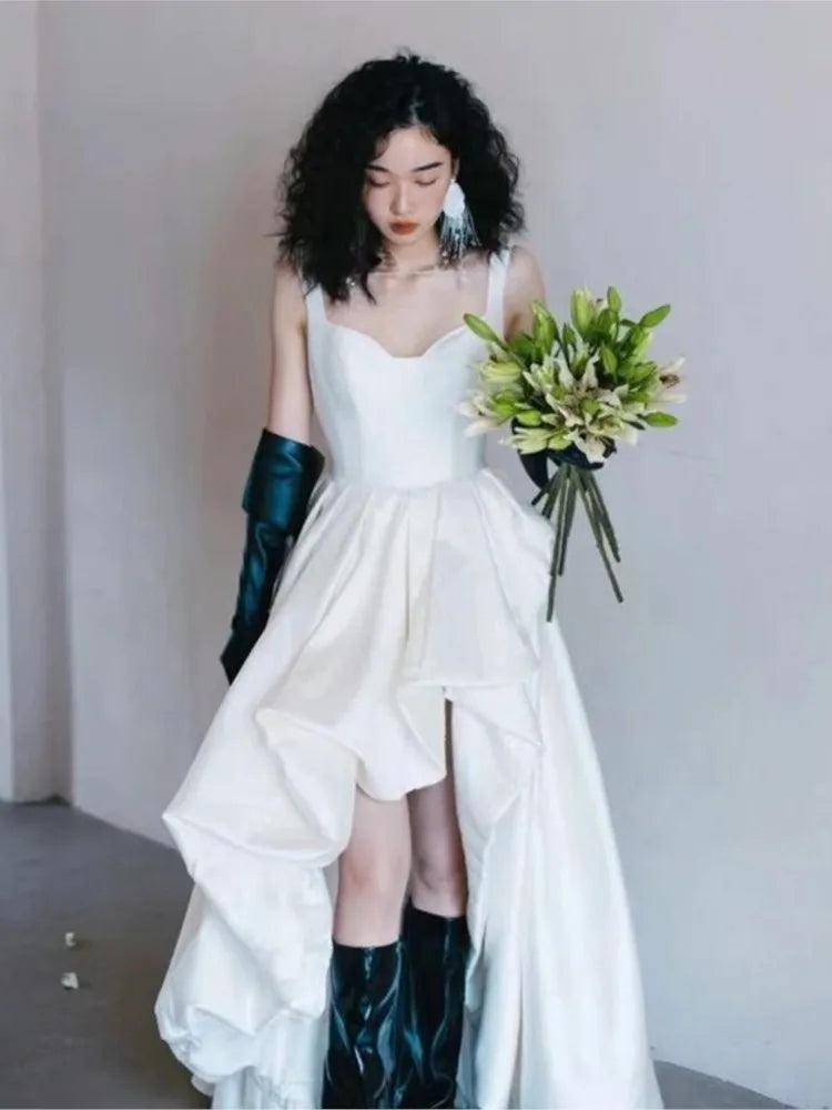 MQTIME - 2024 Summer Regular Straps Satin Long Dress Vintage Custom Made Wedding Gown Party Evening Dress Women Bridal Dresses Vestidos