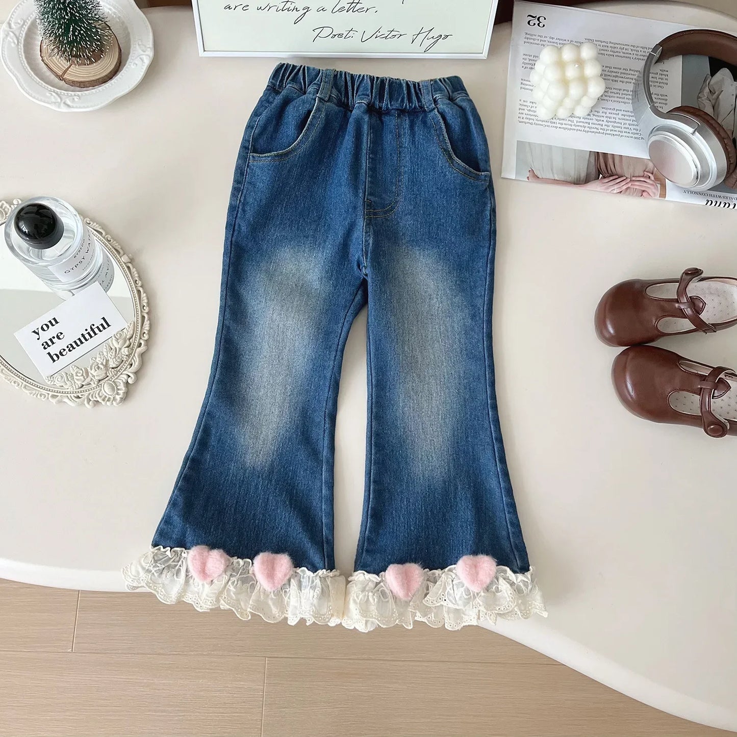MQTIME - Kids Jeans Autumn Spring Girls Denim Pants Fall Princess Kids Baby Trousers 2 3 4 5 6 7Yrs