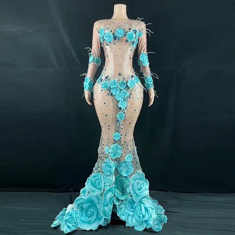 nvxiot - New 2024 Shiny Diamonds Romantic Pink Rose Elegant Maxi Maternity Dress Photoshoot Sexy Dress