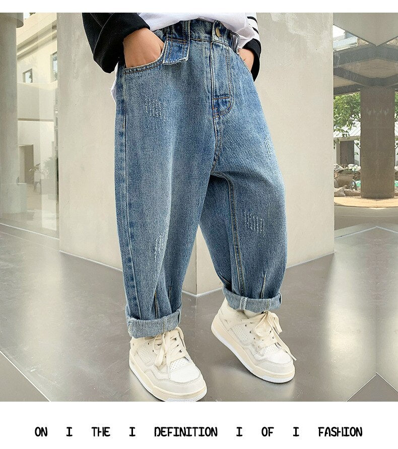 nvxiot Jeans for Boys Autumn Blue Fashion All-match Young Children's Casual Pants Winter Fleece Thick Kids Trousers 10 12 13 Years