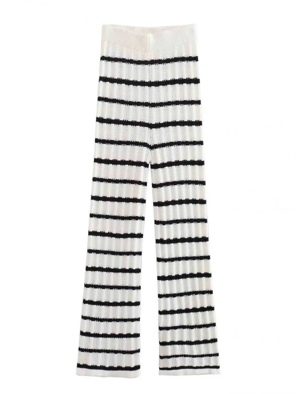 MQTIME - Women Fashion Knitted Striped Waistcoat Pants Set V Neck Front Tie Sleeveless Vest Tank Tops Elastic Waist Trousers Streetwear