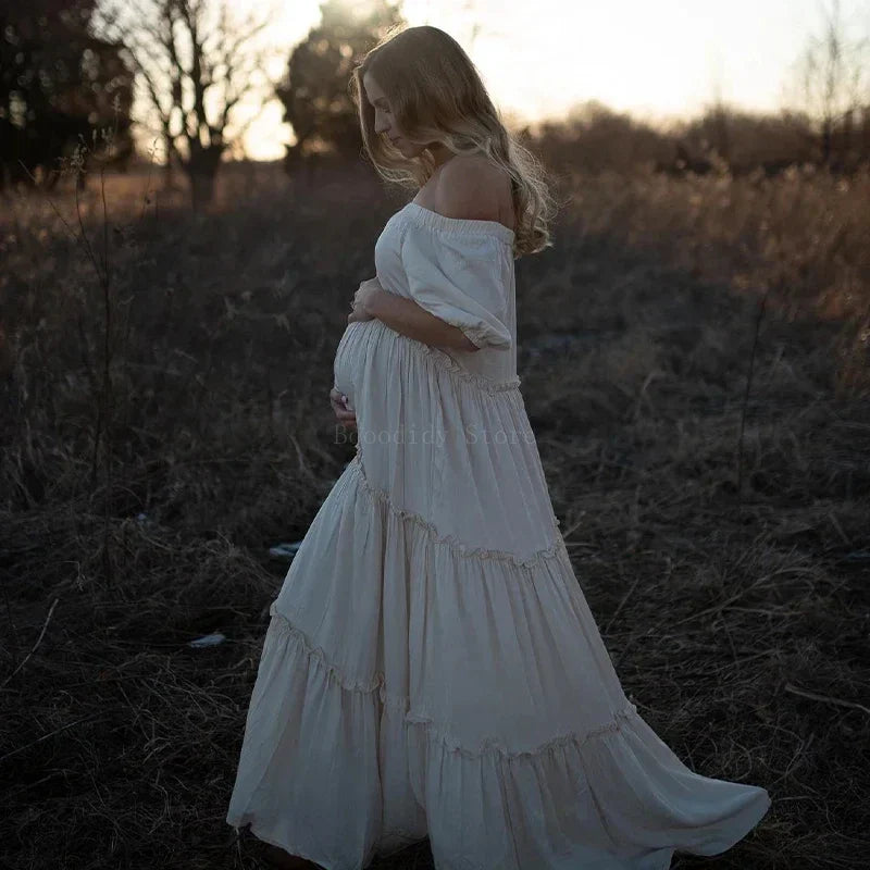 nvxiot - Bohemian Maternity Photo graphy Dress for Baby Shower Photoshoot Maternity Wear Straight shoulder Sweet Style
