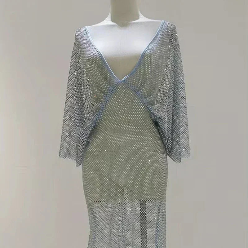 nvxiot - Sexy See-through Maternity Maternity Photography Dresses For Elegant Mesh Rhinestones Dress Pregnancy Photo Shoot