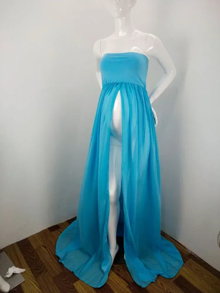 nvxiot - Maternity Summer Leisure Dresses Sexy Shoulderless Photo Shoot Women Front Open Cotton Chiffon Pregnancy Dress Photography Props