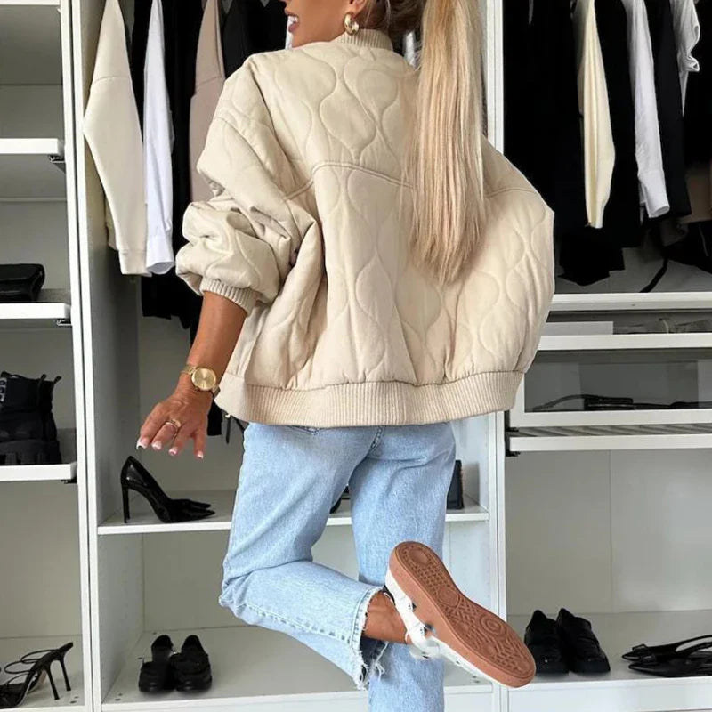 MQTIME - Lady Elegant Warm Pocket Down Coat Casual O Neck Single Breasted Cotton Jacket 2024 Fall Winter Long Sleeved Solid Loose Outwear