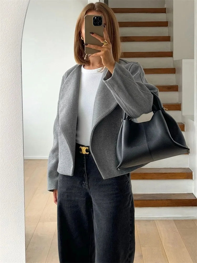 nvxiot - Casual Lapel Cardigan Top Women's Long Sleeve Fashion Patchwork Elegant Loose Solid jackets Female Autumn Outwear Cardigan