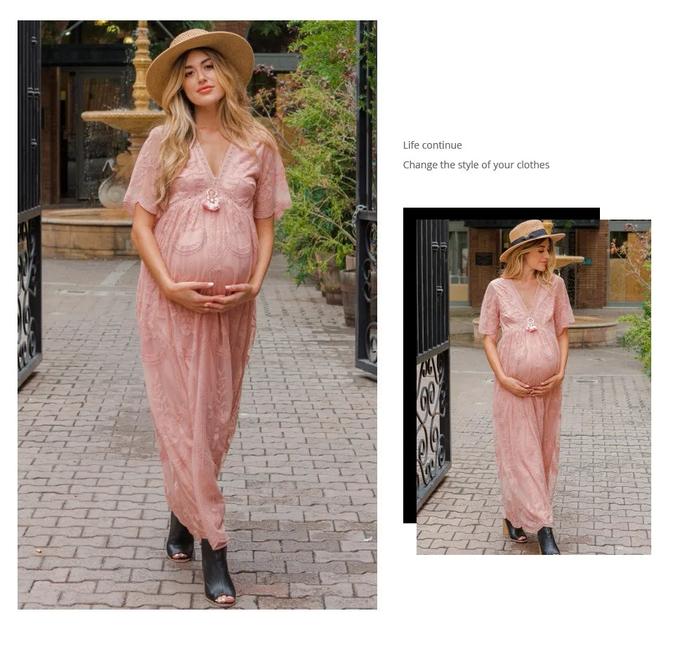 MQTIME - Summer Maternity Lace Dress Maternity Dresses for Photography Pregnant Wedding Sexy Dress