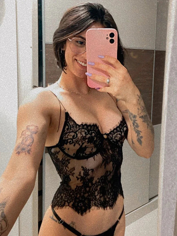 MQTIME - Women Summer Sexy Solid Black Lace Camis Crop Tops Sleeveless Bodycon Slim Fit Tube Tank Tops For Female