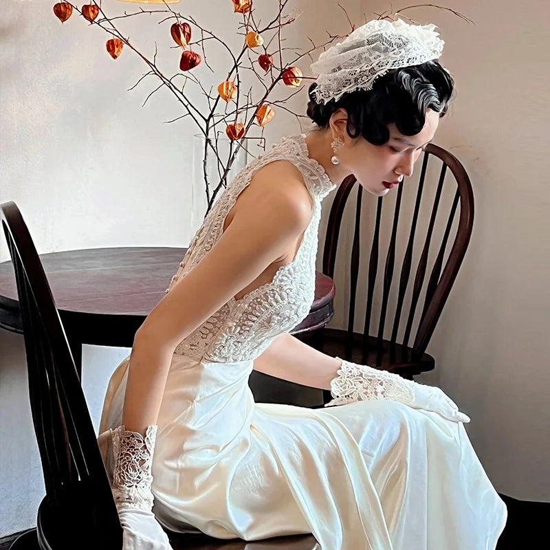 MQTIME - Simple Satin Light Wedding Dress 2024 New Elegant Lace Embroidery Illusion Bridal Dresses Vestido De Novia Plus Size Made Custom