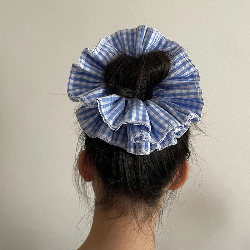 nvxiot - Retro Korean Flower Lace Scrunchies Four Layer Women Girls Exquisite Elastics Plaid Large Intestine Hair Holder Sweet INS Access