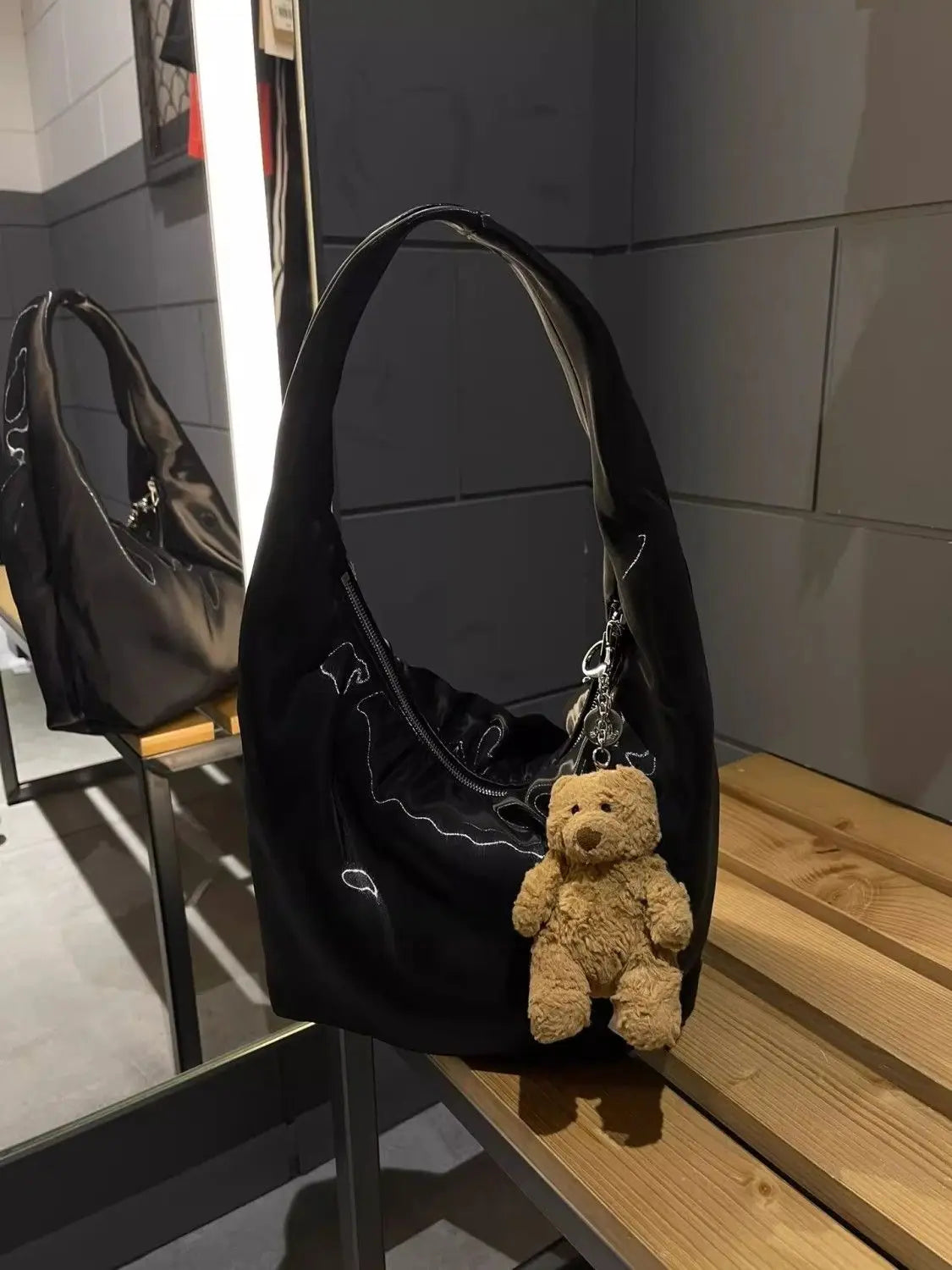 MQTIME - Vintage Black Handbag Women High Street Nylon Zipper Chic Casual Shoulder Bags Purse Female Large Capacity Tote Bag Y2k