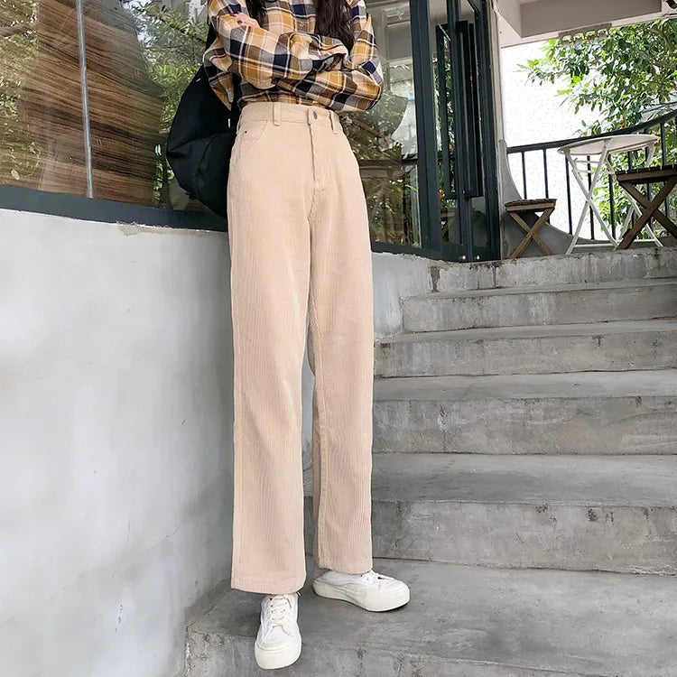nvxiot - 2024 new women Winter High Waist Corduroy Pants Wide Leg Trousers Autumn Streetwear Casual Harajuku Long Pants Loose Trousers