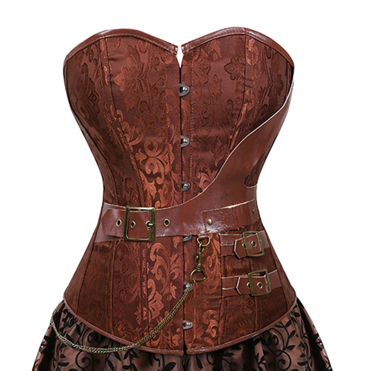 MQTIME - Women`s European Steampunk Pirate Costume Women Corset Dress Skirt Lace Up Plus Size Brown Zipper Faux Leather Corset Dress