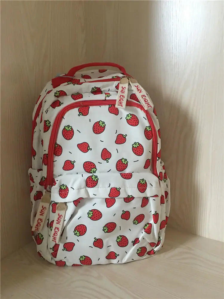 nvxiot - Casual Kawaii Strawberry Print Backpack Preppy Style Big Capacity Handbag Fashion School Travel Backpack