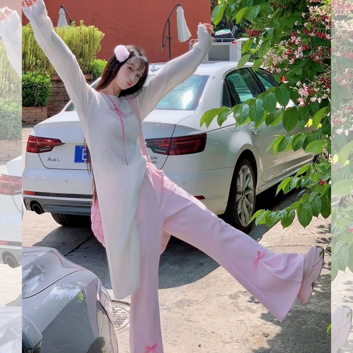 MQTIME - Elastic Waistband Straight Cute Cotton Pink Pant with Bow Trouser #y2k e-girl fairycore 2000s aesthetic korean clothing summer