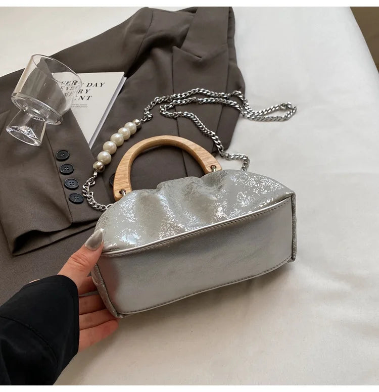 nvxiot - Classic Solid Cloud Bags 2024 New Fashion Pu Small Handbags Pearl Chain Underarm Shoulder Bag For Women Daily Trendy Handbag