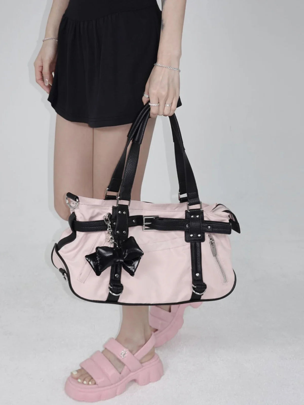 nvxiot - Korean niche design ins blogger same style sweet and cool style belt tote bag casual nylon cloth shoulder bag