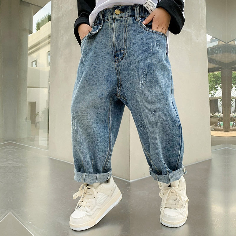 nvxiot Jeans for Boys Autumn Blue Fashion All-match Young Children's Casual Pants Winter Fleece Thick Kids Trousers 10 12 13 Years