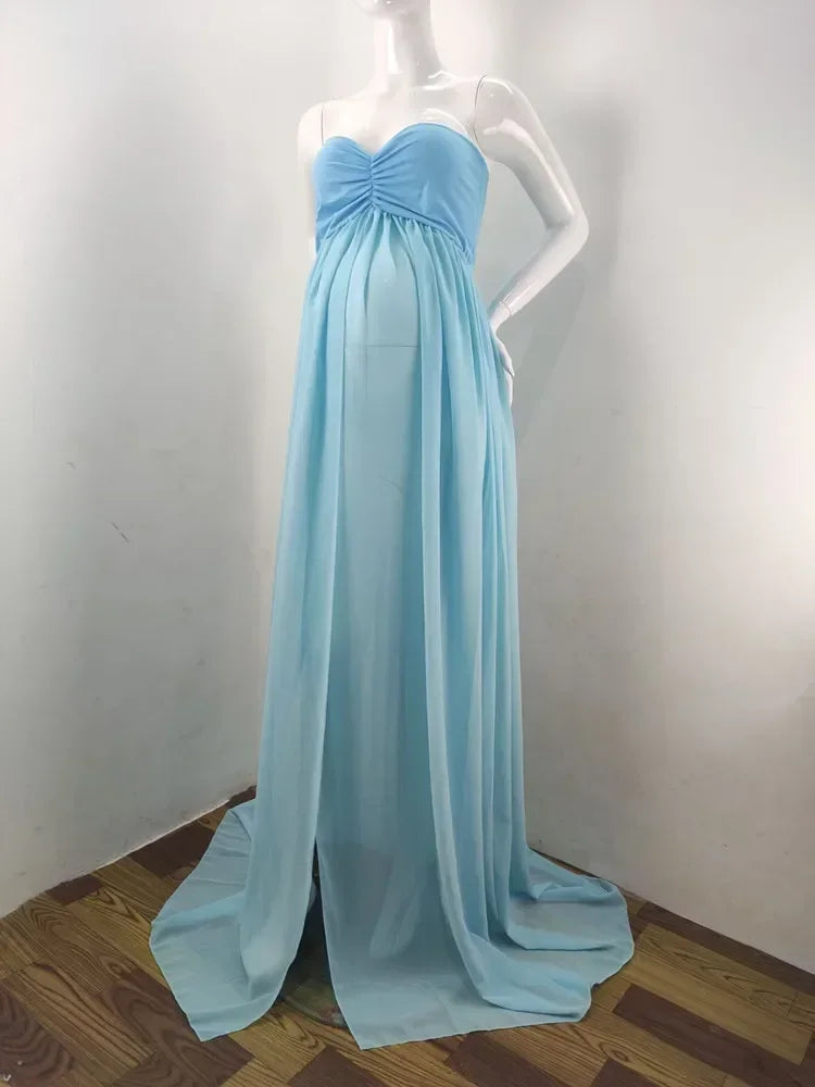 nvxiot - Maternity Summer Leisure Dresses Sexy Shoulderless Photo Shoot Women Front Open Cotton Chiffon Pregnancy Dress Photography Props